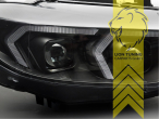 LED, mit LED Blinker, schwarz, nur passend für Fahrzeuge mit original XENON Scheinwerfern, LED Abblendlicht / LED Fernlicht, elektrisch verstellbar - Stellmotor integriert, Eintragungsfrei / mit E-Prüfzeichen, Eintragungsfrei / mit R87 Zulassung als Tagfahrlicht